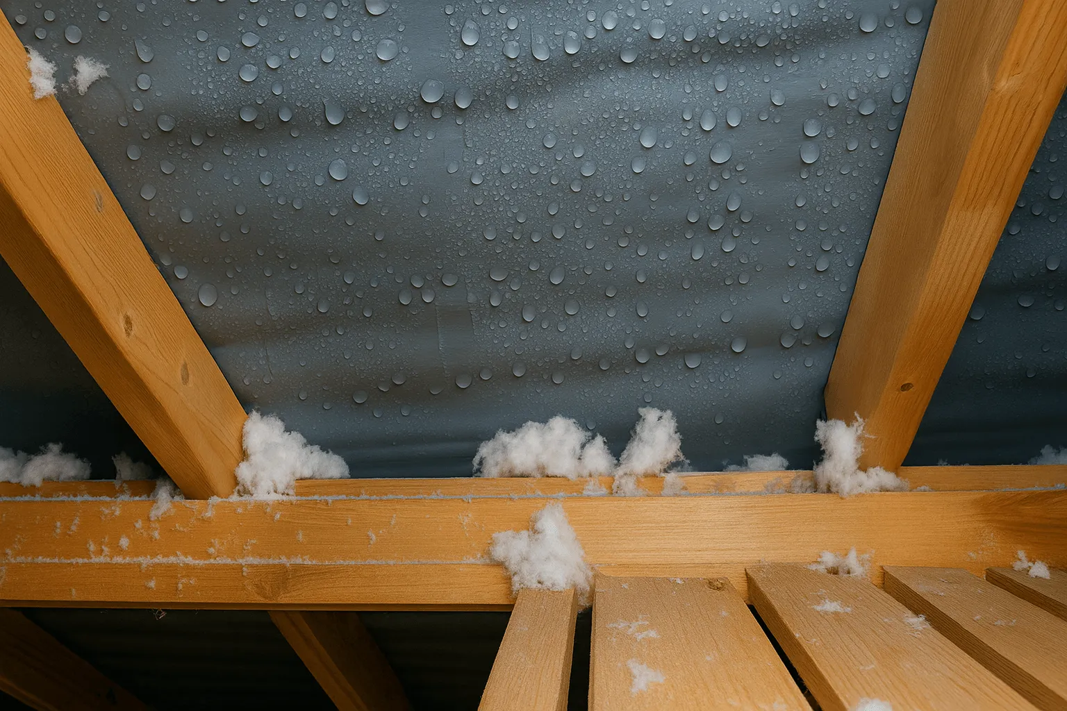 winter roof leaks in Colorado attic frost moisture stains