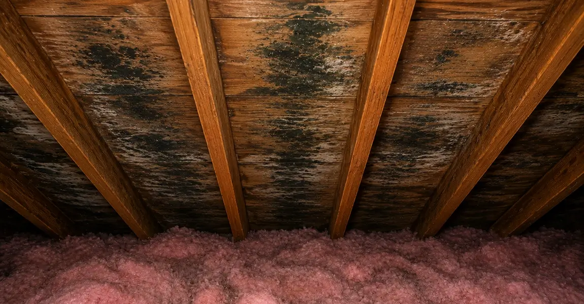 Roof ventilation in Boulder showing moisture in the attic